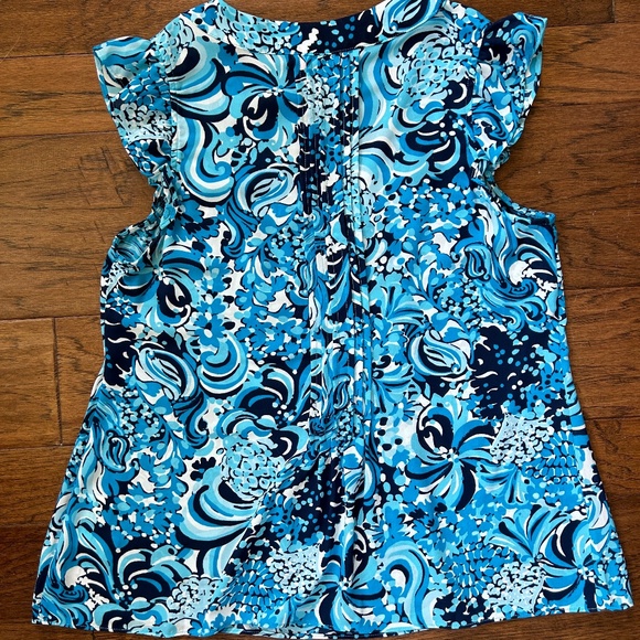 Lilly Pulitzer Top Blouse Ruffle Top Joan Small in Resort White Mermazing - Picture 11 of 12